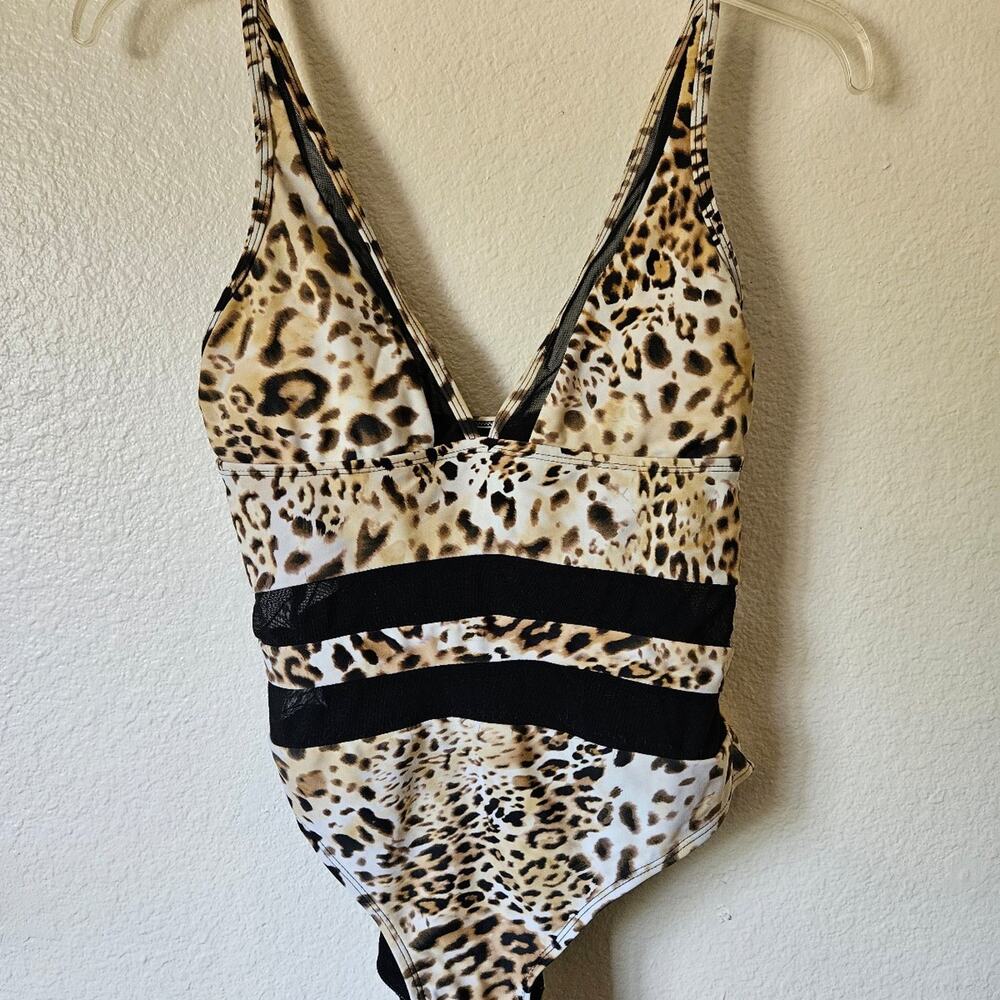 Leopard Print Mesh One-Piece Swimsuit